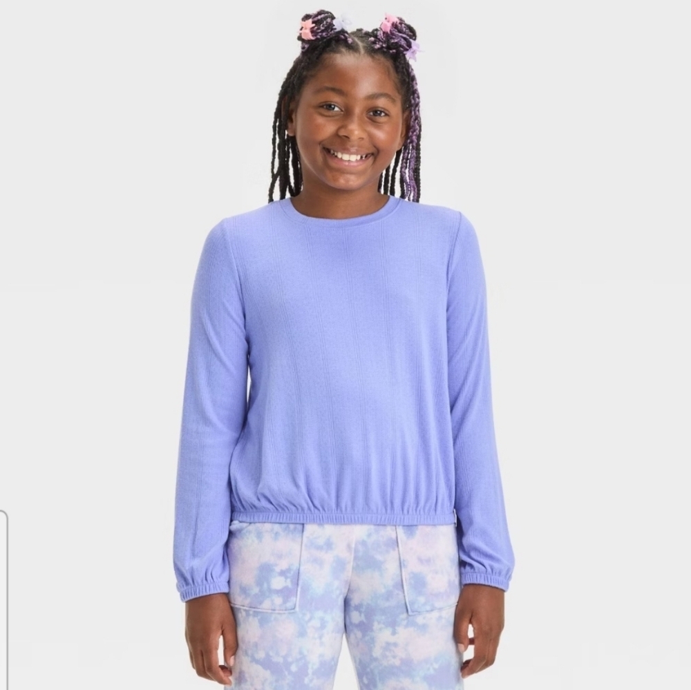 Girls' Long Sleeve Pointelle Knit Top - Cat & Jack Periwinkle Blue M(8)